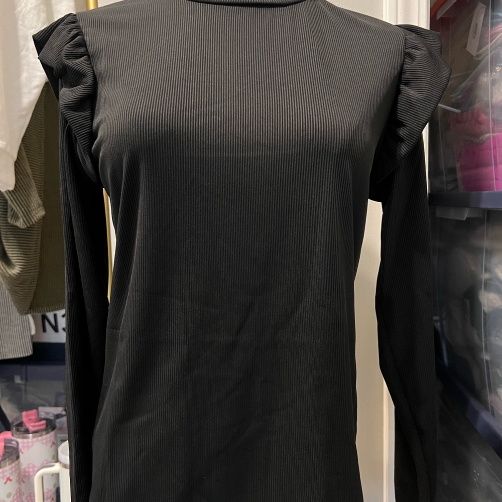 Black Long Sleeve Ruffle Top